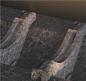 Detalle de la base y separadores de fibra sintética